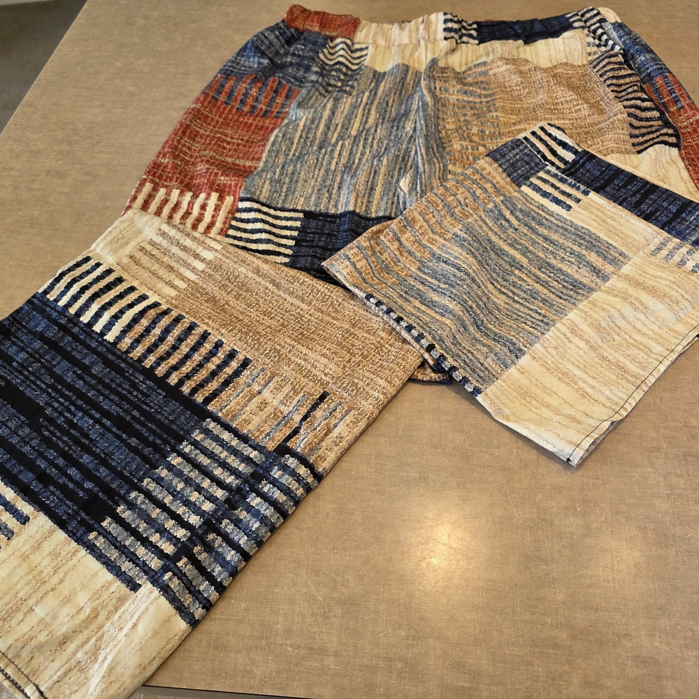 Patchwork Men's Joggers in Blue, Brown, and Cream